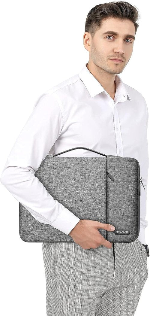 MOSISO 360 Protective Laptop Sleeve - Compatible with MacBook Air/Pro 13-14 Inch - Gray Vertical Bag with Small Case & Belt