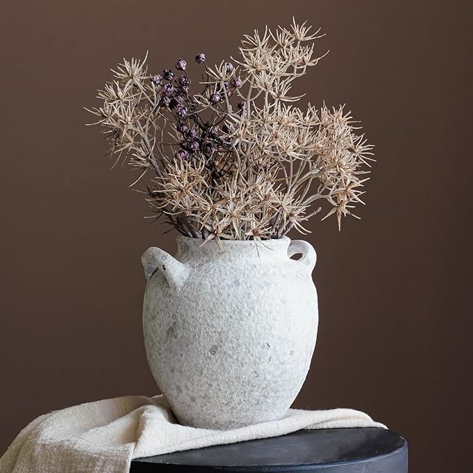 Rustic Terracotta Handle Flower Vase, Height 16.5cm/6.49in Vintage Clay Vases Farmhouse Decor, for Living Room Entryway Table Centerpiece Decor