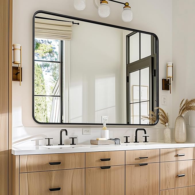 USHOWER Black Bathroom Mirrors for Over Sink 30 x 40 Inch, Metal Frame Rectangle Vanity Mirror, Modern Farmhouse, Wall Mounted for Bedroom, Living Room, Entryway Remodel & Upgrade