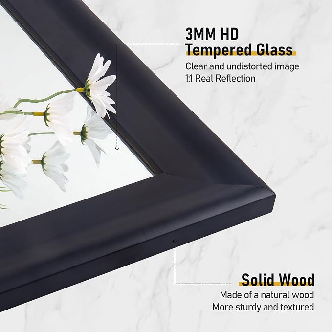 CULER Black Wall Mirror for Bathroom,Rectangle 30 x 30 inch Hanging Vanity Mirrors for Living Room,Bedroom,Entryway