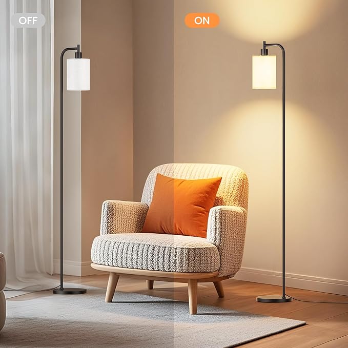 SIBRILLE Floor Lamp with Linen Shade, Dimmable Tall Standing Lamp with Remote Control & 3 Color Temperatures, Modern Floor Lamps for Living Room Bedroom Office Corner, 9W LED Bulb Included