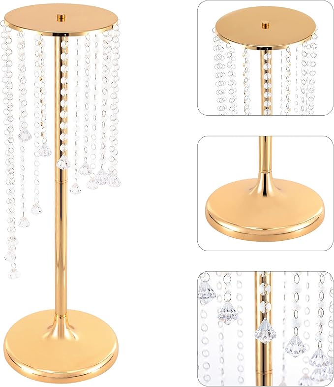 10 Pcs 27.5In Tall Crystal Flower Vase, Acrylic Crystal Flower Vases Metal Flower Stand for Wedding Reception and Event Centerpieces 9.4 x 9.4 x 27.5 Inch Gold