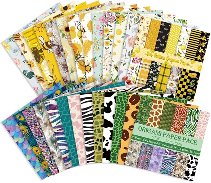 Origami Paper Kit Dobule Sided 100 Sheets 100 Colors 6 Inch Japanese Chiyo Square Easy Fold Arts Crafts DIY Handwork Origami Papers Animal Fur Bee