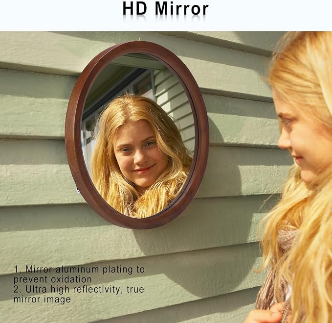 MAGFLERUM 17" Round Wood Mirror Set of 2 - Small Circle Nursery Boho Wall Mirror, Decor for Bedroom, Living Room, Hallway (Brown)