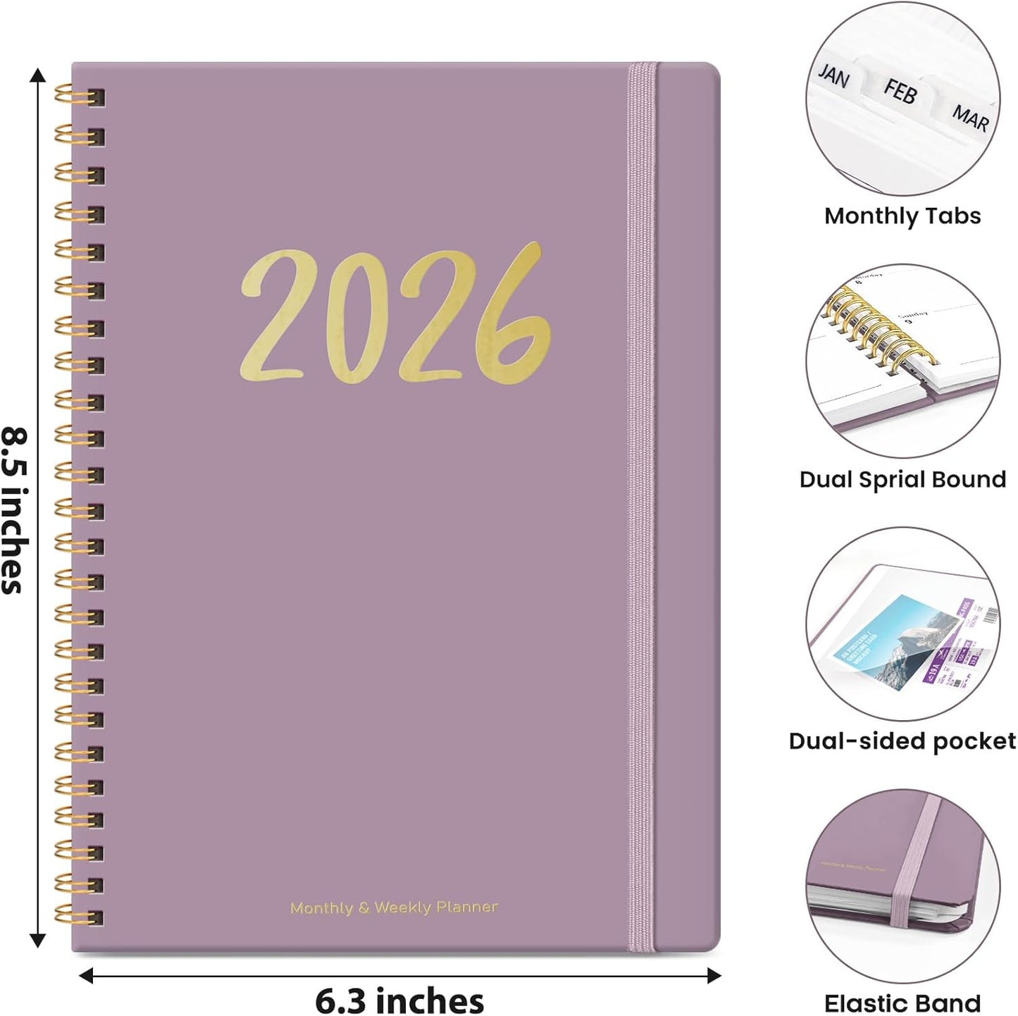 2026 Planner - A5 Weekly & Monthly Calendar with Inner Pocket | Spiral Bound, Purple, Perfect for Home & Office