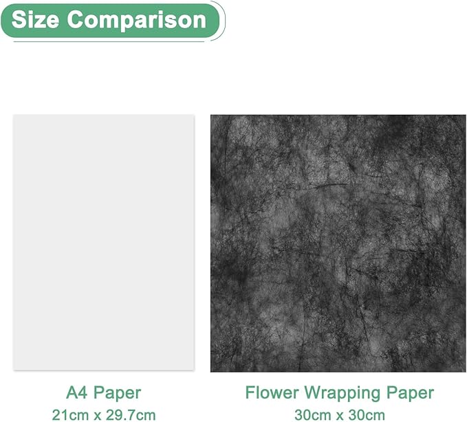 M METERXITY 152-Sheet Korean Cotton Wrapping Flower Paper, 11.8 Inch/ 30cm Waterproof Floral Wrapping Cotton Paper for Bouquets/Gift Packaging [Black]