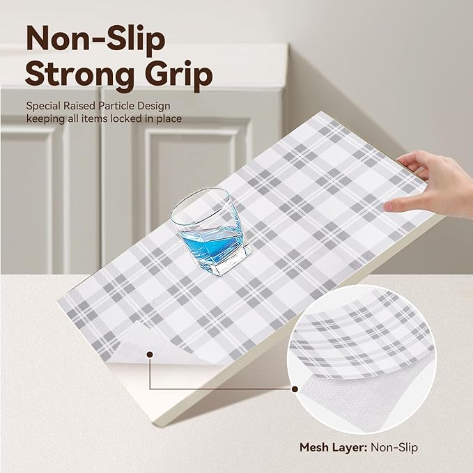 Drawer Shelf Liner for Kitchen Cabinets, Non Adhesive Slip Resistant Shelf Paper Easy to Clean, Strong Grip Thickened Waterproof Washable Mats for Pantry Shelves Cupboard Dresser(Grey, 17 in x 40 FT)