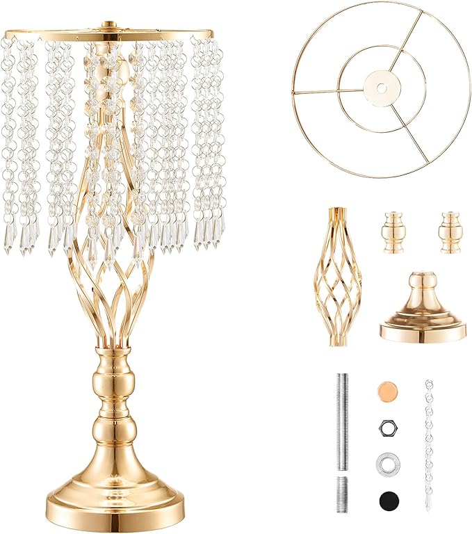 VEVOR Metal Wedding Centerpiece Gold,Crystal,12PCS 49cm/19.3”