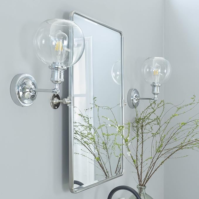 TEHOME Pivot Mirror Brushed Nickel Tilt Bathroom Vanity Mirror Brushed Nickel Metal Framed Rectangle Horizontal Tilting Beveled Vanity Mirrors, Overall 44.12 x 30 inches (Mirrror 40 x 30 inches)