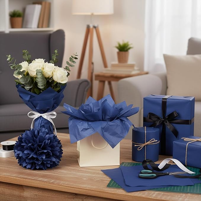 Qilery 500 Sheets Navy Blue Tissue Paper Bulk for Gift Bags 20 x 30 Inch Acid Free Wrapping Packaging Paper Sheets for Winter Hanukkah Christmas Decor DIY Crafts, Birthday Party, Shipping Packing