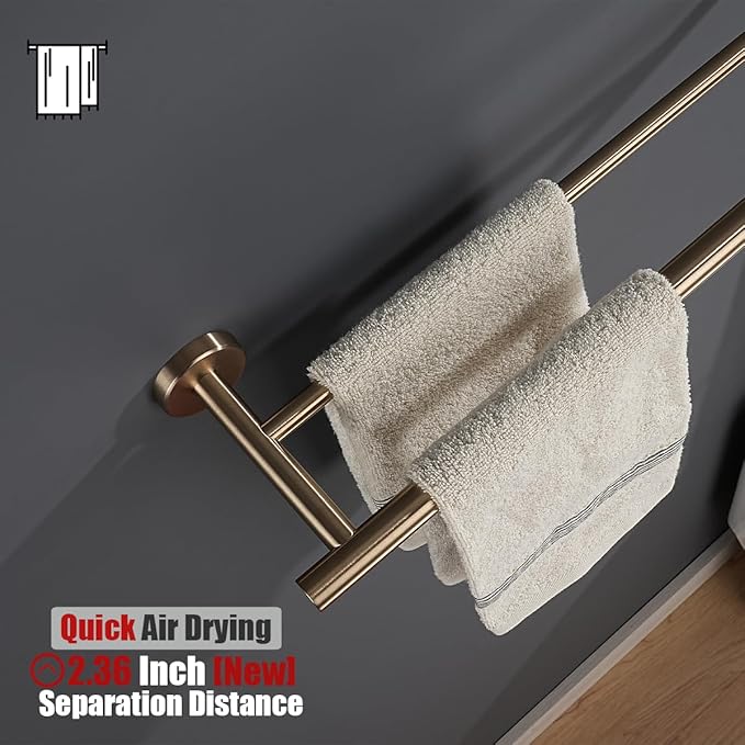 JQK Double Towel Bar Champagne Bronze, 20.5 Inch 304 Stainless Steel Thicken 0.8mm Towel Rack Bathroom, Towel Holder Wall Mount, Useable Length 18 Inch, TB100L18-CB