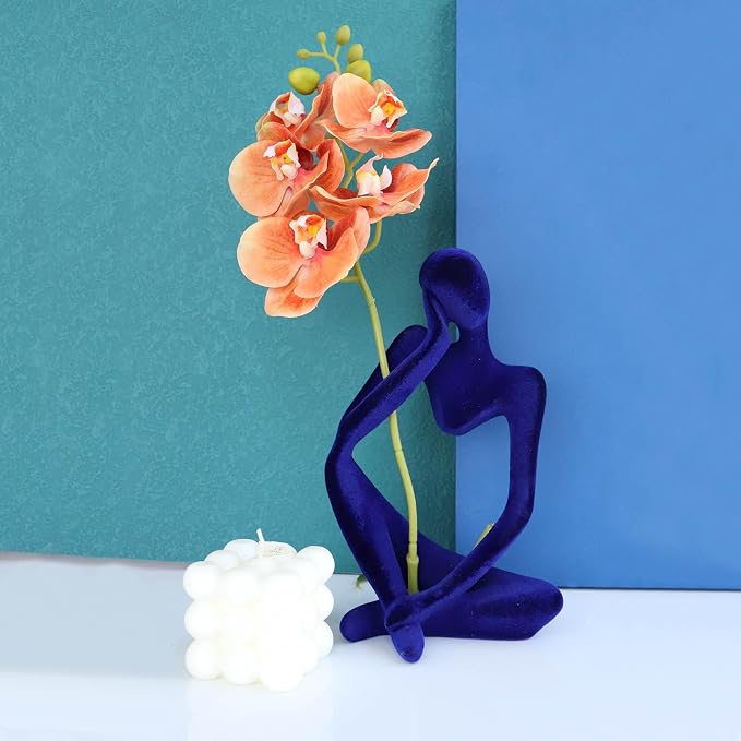 Dnoifne Abstract Thinker Statues and Sculptures, Resin Blue Flocked Thinker Statue Ornaments, Housewarming Gifts, Modern Figurines Decor for Living Room Dining Room Bathroom Office Desk