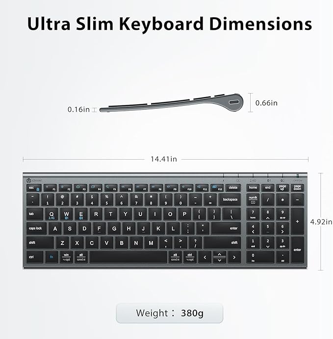 iClever DK05 Bluetooth Keyboard and Mouse Combo, Multi-Device Wireless Keyboard and Mouse (2.4GHz+Bluetooth), USB-C Rechargeable, Slim Compact Design, Comfortable Typing for PC/Laptop/Windows/Mac