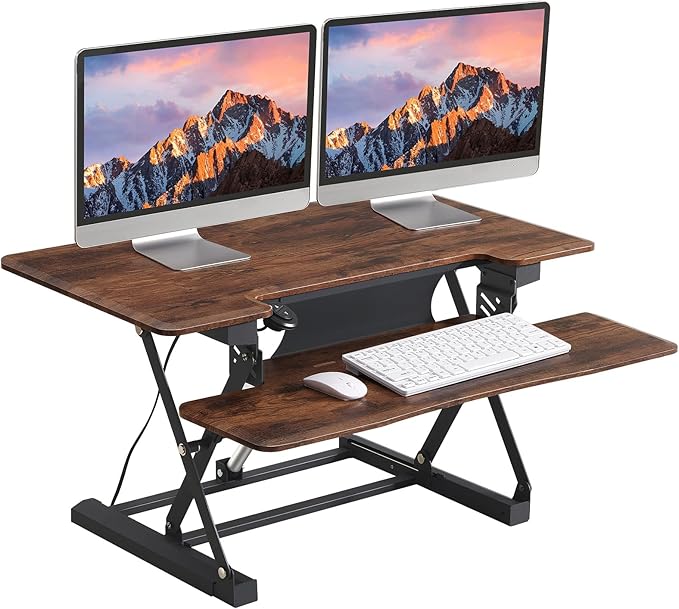 36" Standing Desk Converter, Dyropcurv Series Height Adjustable Computer Desk Ergonomic Home Office Desk for Adults, Sit to Stand Desk with Quiet Motor, Vintage Brown