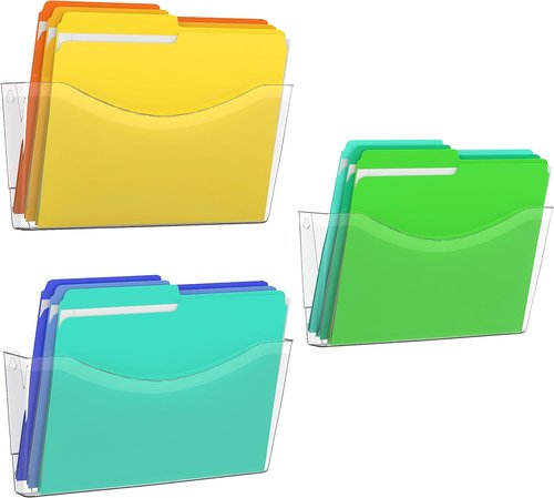 Kuntine.B Clear Single Pocket File Holder - 3 Pack Wall Organizer for Mails & Magazines | Office & Home Use