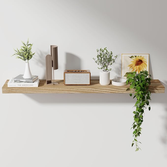 Axeman Floating Shelves, 8 Inch Deep Modern Solid Wood Wall Shelves for Storage, Wall Mounted Display Shelving with Invisible Heavy-Duty Metal Bracket, 48" W x 8" D x 1.6" H, Light Carbonized