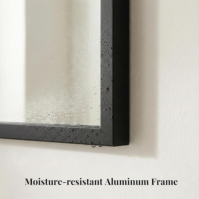 30"x30" Square Black Bathroom Mirror, Shatterproof Tempered Glass, Geometric Narrow Metal Frame Vanity Mirror, Ultra-Flush Wall-Mounted