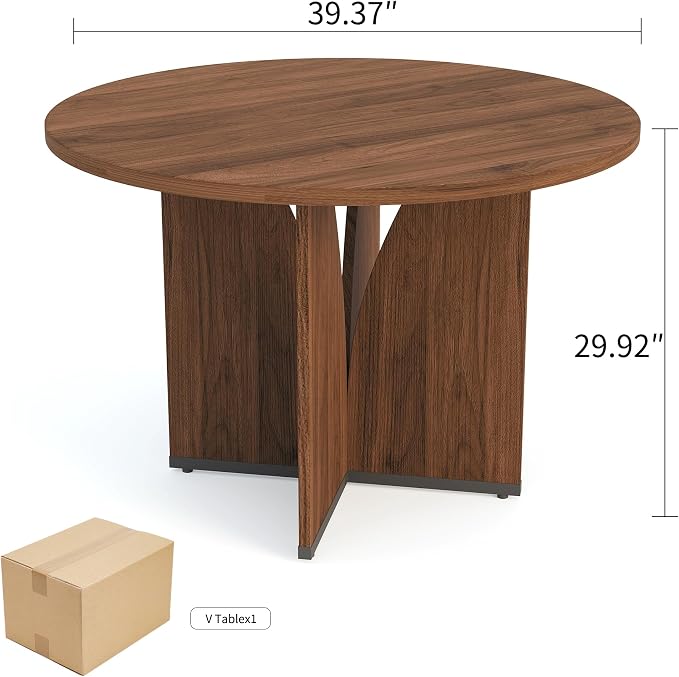 HIPIHOM MDF Round Dining Table 39.4 Inch Modern Minimalist Kitchen Table | V-Leg Sturdy Home Dining Table | Small Apartment Round Table for 4-6 People | Scratch & Water Resistant Easy-Clean Surface