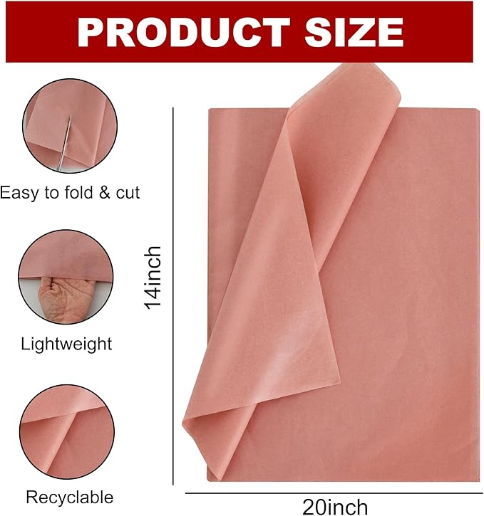BEISHIDA 100 Sheets Cinnamon Tissue Paper Bulk, Wrapping Tissue Paper for Gift Bags, 14 x 20 Inch Gift Wrap for Birthday Wedding Graduation DIY Crafts Holiday Flowers