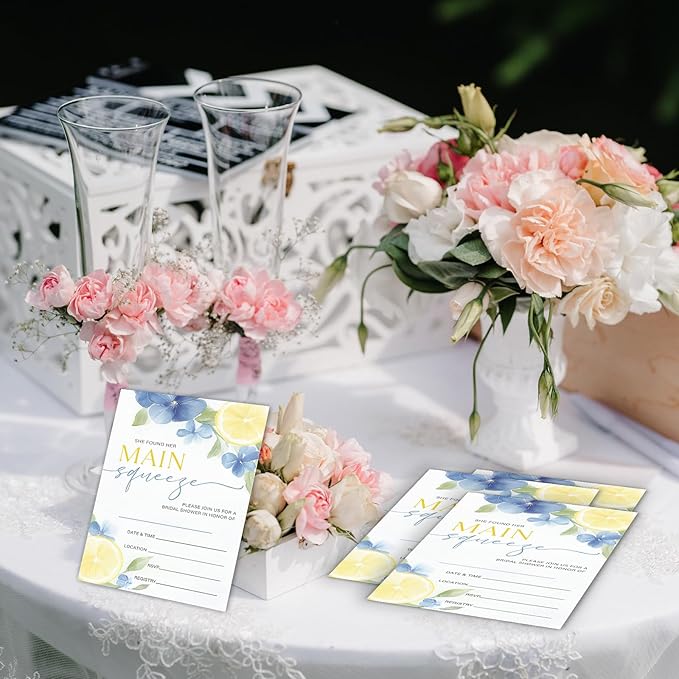 Main Squeeze Bridal Shower Invitations, Set of 25 Lemon Citrus Summer Bridal Shower Invites with Envelopes for Engagement Wedding Party-A10