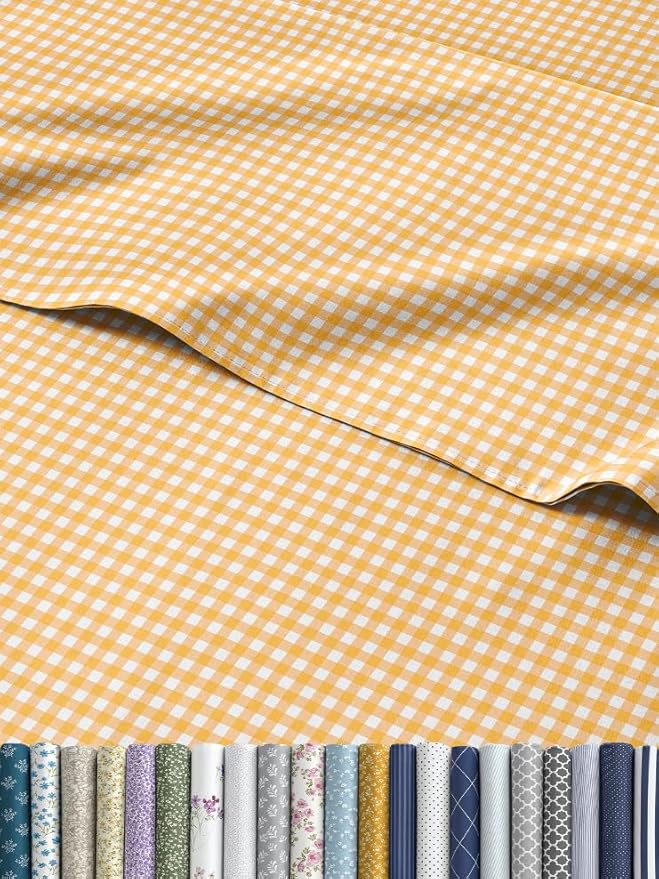Yellow Gingham Sheets - 1 Flat & 1 Fitted Sheet & 2 Pillowcases w/ Deep Pockets - Grid, Plaid, Checkered Pattern Bed Set - Comfy, Wrinkle & Fade Free - Ultra-Soft, Breathable and Cooling - Queen Size