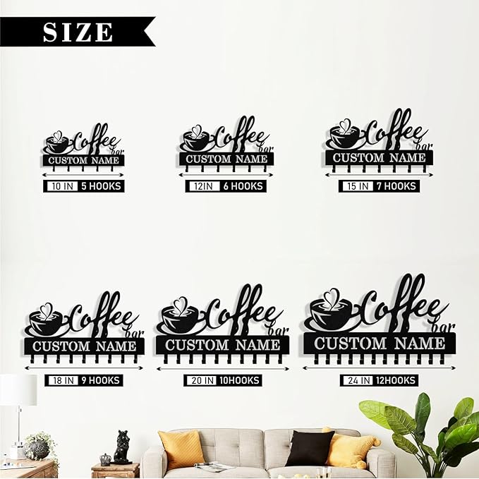 Syneiro Personalized Coffee Key Holder Wall Mount, Custom Metal Keys Holder for Wall with Name, Wall Home Key Hanger Rack with Hooks for Entryway, Front Door, Living Room, Kitchen, Bathroom, Garden