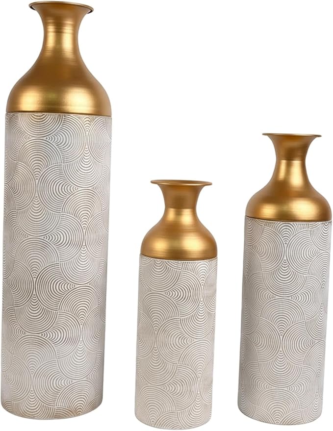 3 Pieces Metal Floor Standing Vase Set Texture 26.7inch 20inch and 16inch Sturdy Accessory Detachable Design Versatile