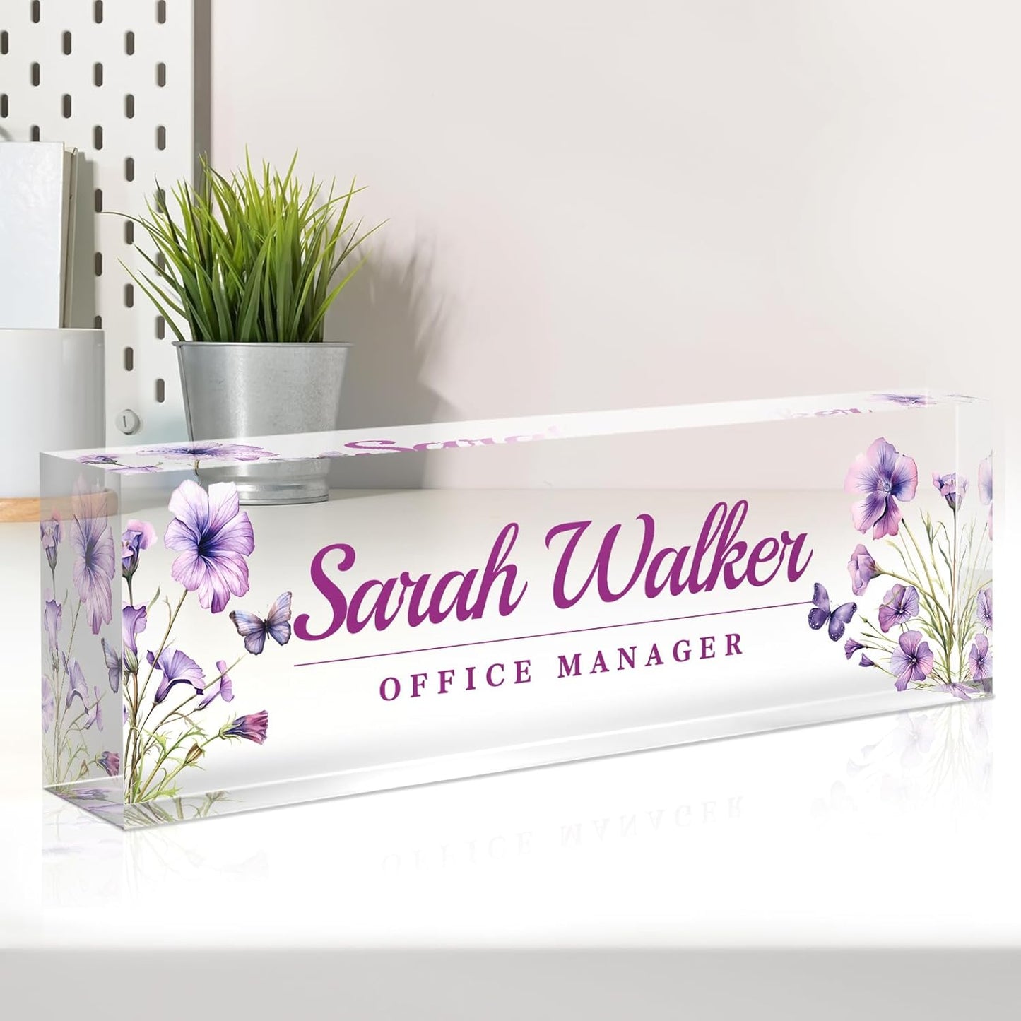 Skiennix Personalized Desk Name Plate - Elegant Acrylic Office Decor for Professionals | Purple