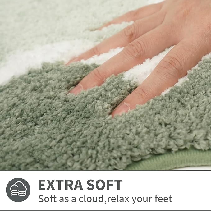 Cute Scalloped Green Bathroom Rugs Mat,Non Slip Absorbent Quick Dry Runner Rug for Shower Room Bedroom,Microfiber Long Bath Mats for Bath Floor Washable Carpet for Shower Tub Sink,24"x59"