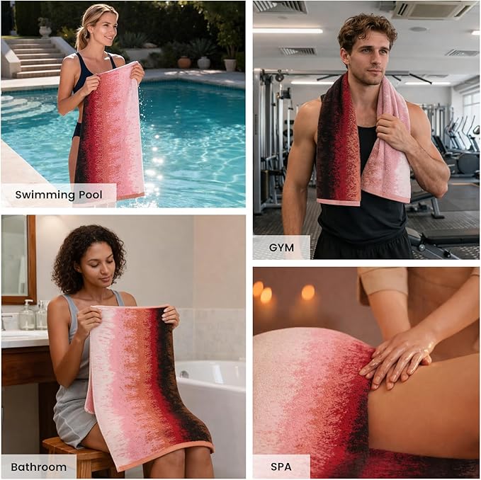 SEMAXE Bath Towel Set, 8 Piece Towel Set for Bathroom, Quick Dry Cotton Towels with Hanging Loops, Easy Care, Ombre Gradient