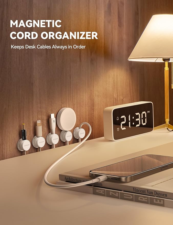 9 Pack Cable Management Cord Holder, JOYROOM Magnetic Cable Clips Adhesive Wire Hider, Cord Organizer for Desk Bedside Nightstand Table Desktop USB Wall Car Office Workspace Accessories