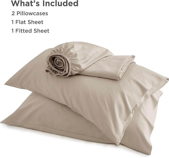 Bedsure California King Sheet Sets, Cooling Sheets, Rayon Derived from Bamboo, Deep Pocket Up to 16", Breathable & Soft Bed Sheets, Hotel Luxury Silky Bedding Sheets & Pillowcases, Simply Taupe
