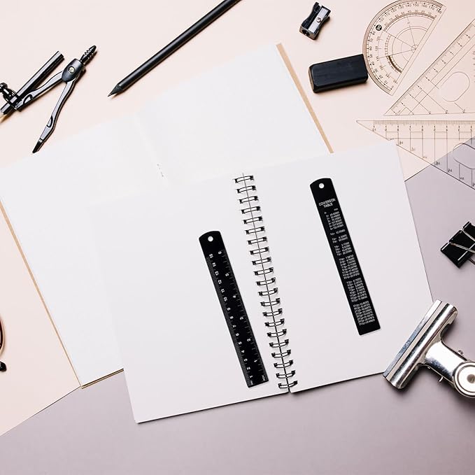 2Pcs Metal Ruler with Centimeters, 6Inch Stainless Steel Ruler Set, Millimeters, Inches and Metric Conversion Chart, Great for School, Offices, Mechanics and Draftsmen