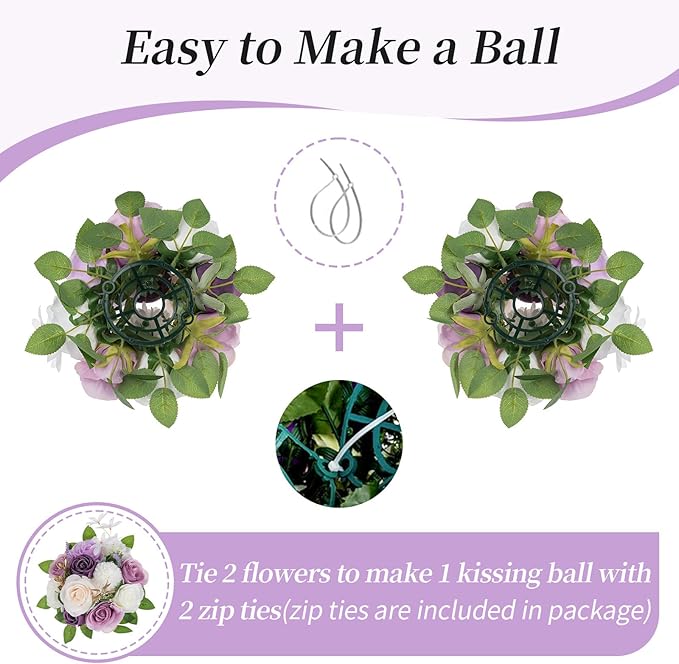 BLOSMON Artificial Flowers Ball Wedding Centerpieces 6 Pcs Lilac Rose Artificial Flower Center Pieces Decoration for Table Silk Kissing Ball Faux Floral Bouquet Arrangements for Home Party DIY Decor