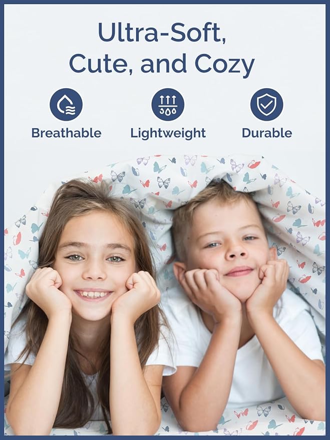 Kids Queen Size Butterfly Bed Sheets - 4 Piece Butterfly Sheet Set - Insect Themed Bedding - Soft, Cute & Cozy - Breathable & Machine Washable - Whimsical Bed Set for Boys, Girls, Teens and Toddlers