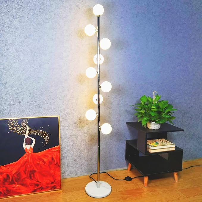 Hsyile Modern Creative Floor Lamp for Living Room,Bedroom,Office,Globe High Pole Standing Lamp, Tree Lamp Chrome Finish,9 Bulbs Included