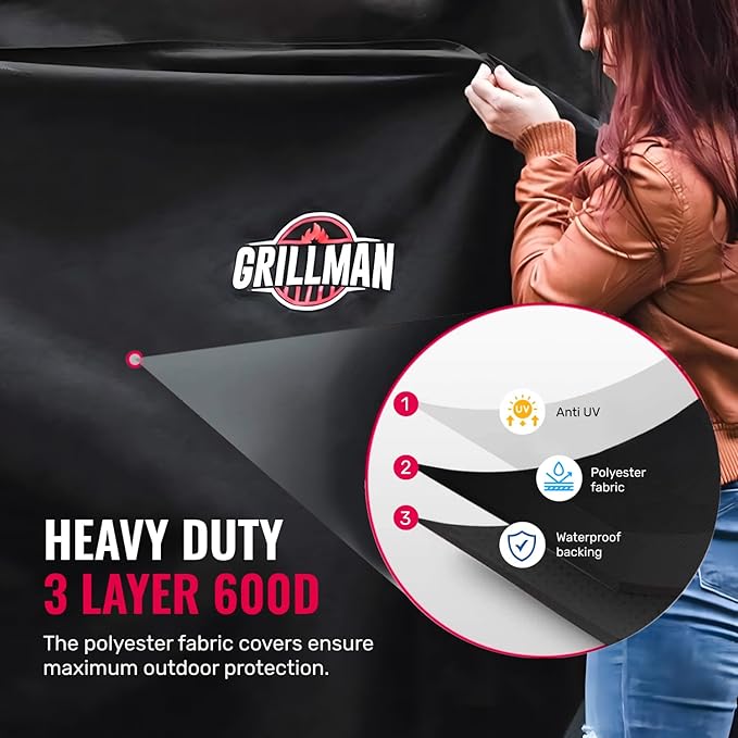 Grillman Grill Cover, BBQ Outdoor Grill Covers, Charcoal, Gas Grills, Waterproof, Rip-Proof, Weather-Resistant, Anti-UV, Barbecue Cover for Weber, Genesis, Charbroil, Nexgrill, etc (Black, 72 Inch)