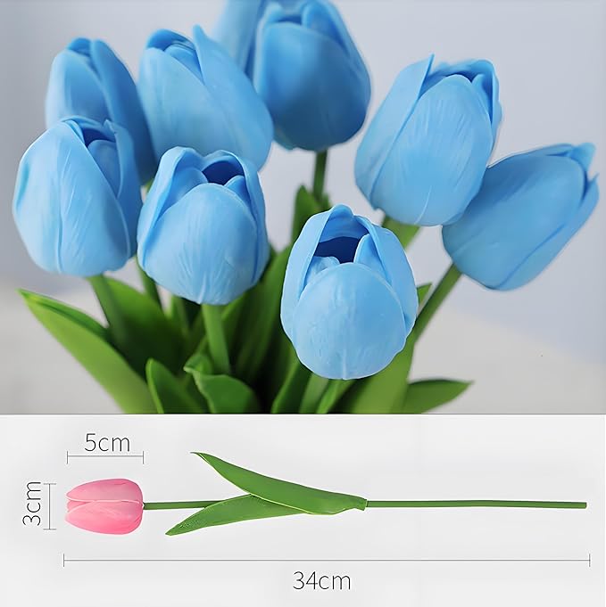 10 Pcs Blue Tulips Fake Artificial Flowers Real Touch 13" Silk Flower for Home Decor Wedding Bouquet Decorations Floral Arrangements