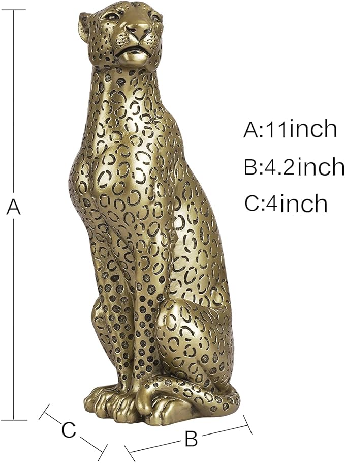 Cheetah Statue Home Decor Leopard Sculpture Resin Sitting Cheetah Figurine Desktop Table Top Ornament Decoration for Home Office Champagne Gold