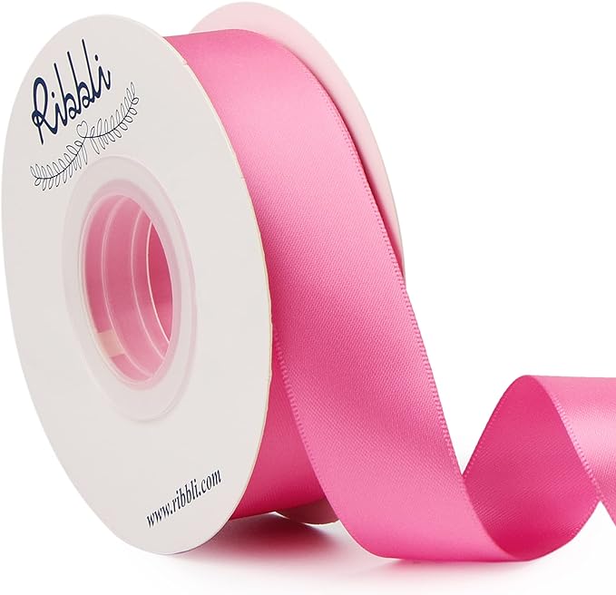 Ribbli Hot Pink Double Faced Satin Ribbon,1” x Continuous 25 Yards,Use for Bows Bouquet,Gift Wrapping,Floral Arrangement