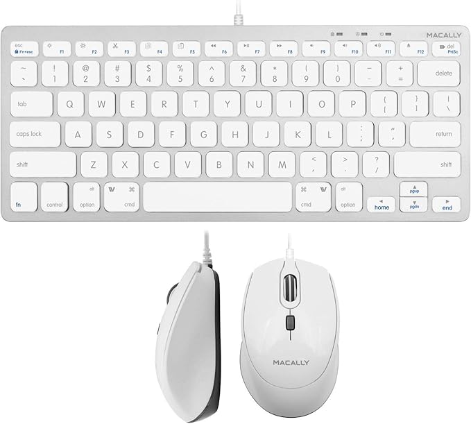 Macally USB C Wired Mouse and a USB C Mini Keyboard, Add Simplistic Apple Aesthetic to Your Office