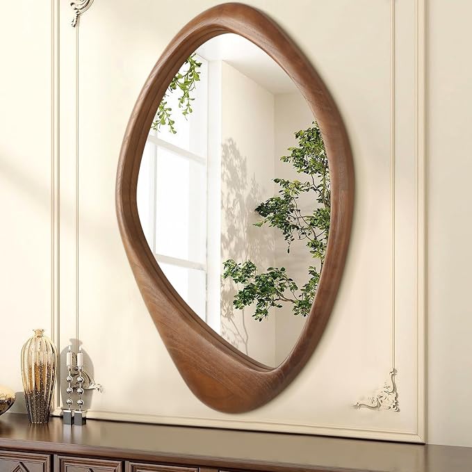 AAZZKANG Asymmetrical Wall Mirror Large 24"x16" Retro Irregular Vanity Mirrors Decorative for Bathroom Bedroom Living Room Hallway Brown
