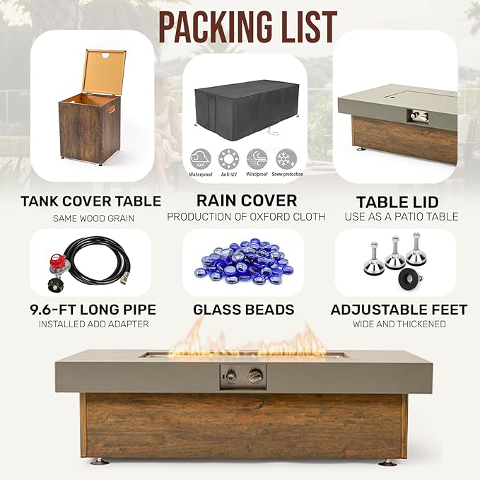 SHINETUNE Outdoor Propane Fire Pit – 48" Fire Table with 50,000 BTU, Modern Propane Fire Pit with Adjustable Flame & Matching 20 lb Tank Stand for Patio, Garden, Deck
