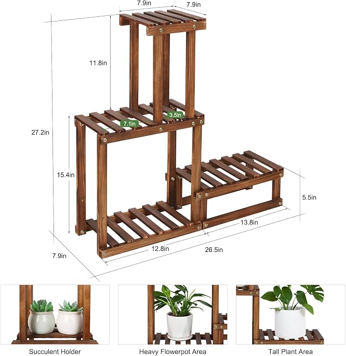 Wood Plant Stand Indoor Outdoor 4 Tiers Plant Rack Corner Planter Shelf Flower Pot Holder for Living Room Garden Patio Yard Porch (Space Saving,27.6”,Small)