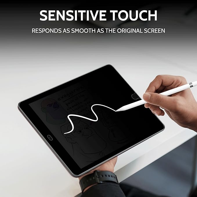 Peslv 360° Privacy Screen for iPad 9th 8th 7th Gen - 10.2 Inch, Anti Glare Blue Light Spy Filter Private Cover, High Sensitive Bubble-Free Easy Install Black Security Protector