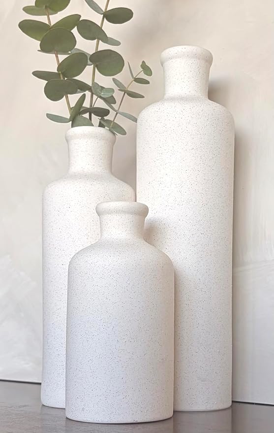 Tall Off-White Ceramic Vase Set of 3– Large Modern Farmhouse Decor Vases for Living Room, Coffee Table & Shelf Styling – Minimalist Neutral Decorative Flower Vases, Elegant Home Accent Gift
