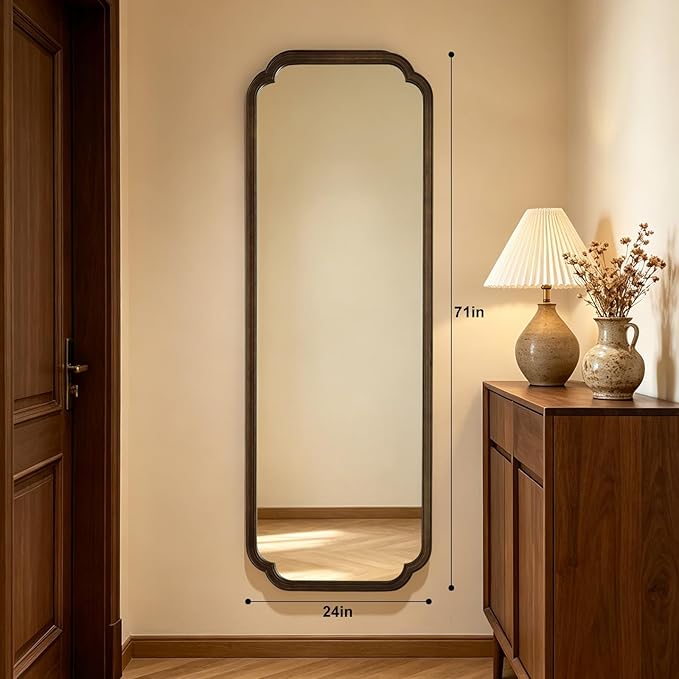 WallBeyond Full Length Mirror Wall Mounted 71"x24", Rustic Wooden Frame Floor Mirror, Large Full Body Mirror for Bedroom, Leaning or Hanging Against Wall (Walnut Solid Wood)