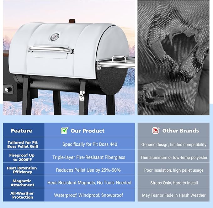 Grill Thermal Insulated Blanket for Pit Boss PB440D2 Wood Pellet Grill, 440 Series fits Pit Boss Mahogany 440 Deluxe 440FB1 Wood Pellet Grill Smoker Insulation Blanket for Winter Cooking