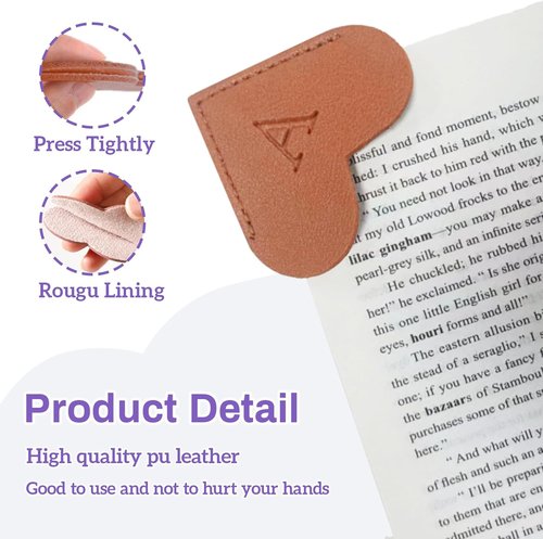 MOTEERLLU Personalized Leather Heart Bookmark - Custom Initials for Book Lovers | Handmade Brown Design