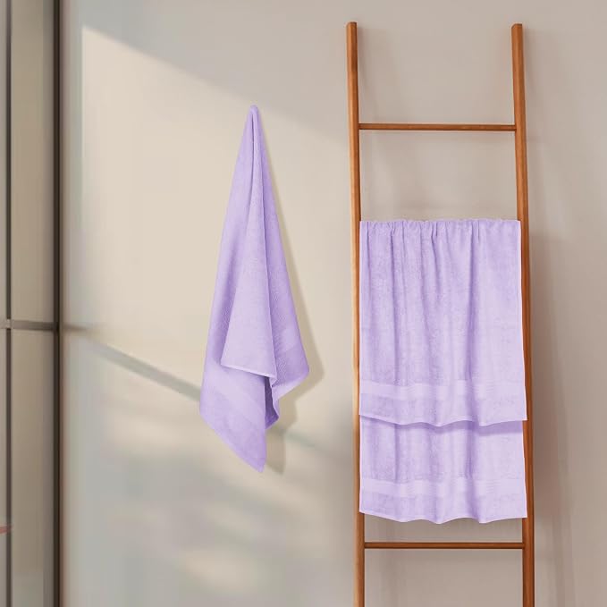 GLAMBURG Premium Cotton 4 Pack Bath Towel Set - 100% Pure Cotton - 4 Bath Towels 27x54 - Ideal for Everyday use - Ultra Soft & Highly Absorbent - Purple